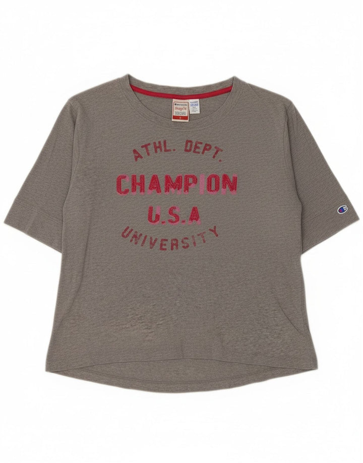 Champion Womens Heritage Fit Graphic Top 3/4 Sleeve UK 14 Medium Grey