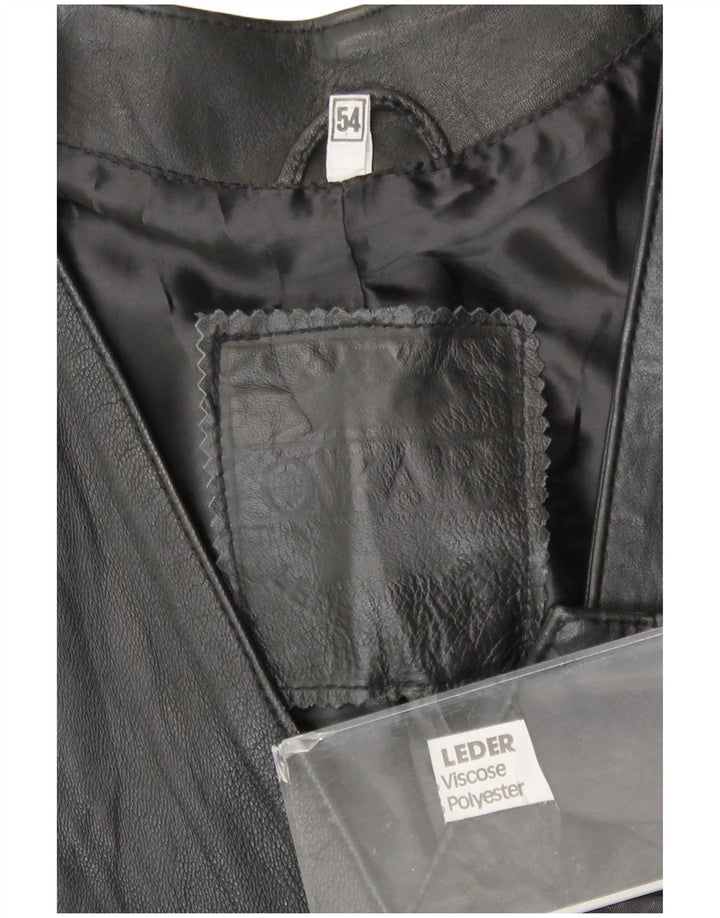 Vintage Mens Leather Waistcoat EU 54 XL Black Leather