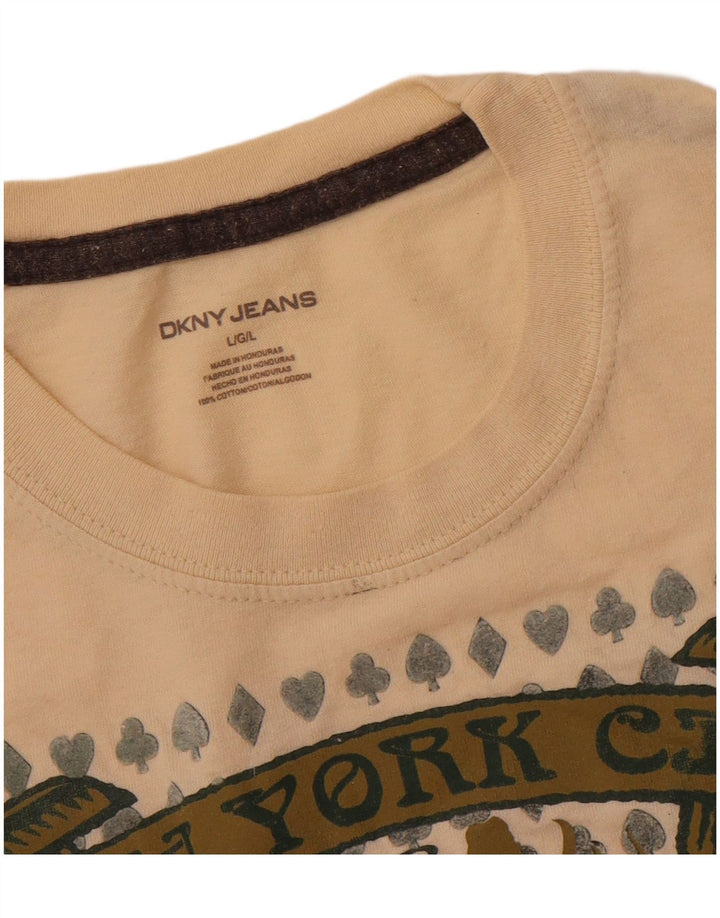 DKNY Mens Graphic T-Shirt Top Large Beige Cotton