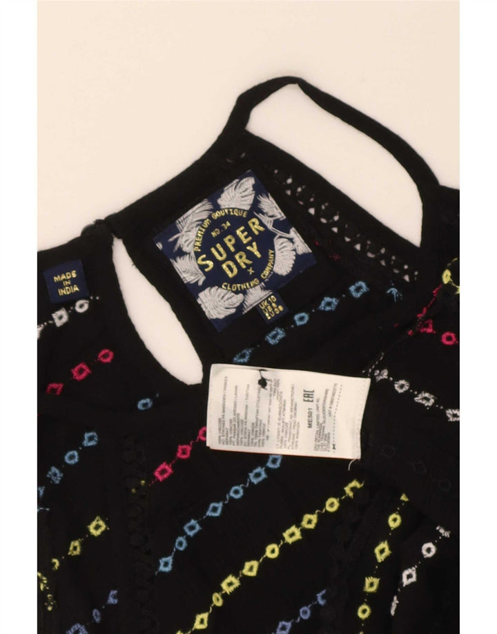 Superdry Womens Crop Halter Top UK 10 Small Black Striped Viscose