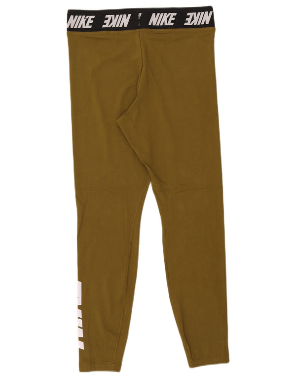 Nike Womens Graphic Leggings UK 14 Large Khaki Cotton