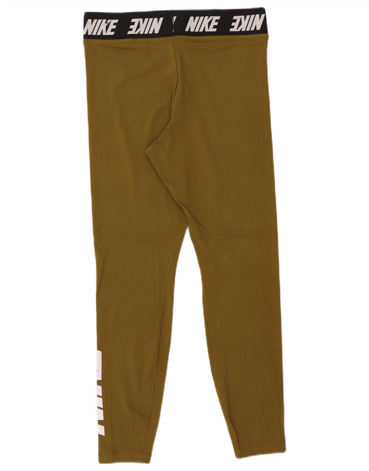Nike Womens Graphic Leggings UK 14 Large Khaki Cotton