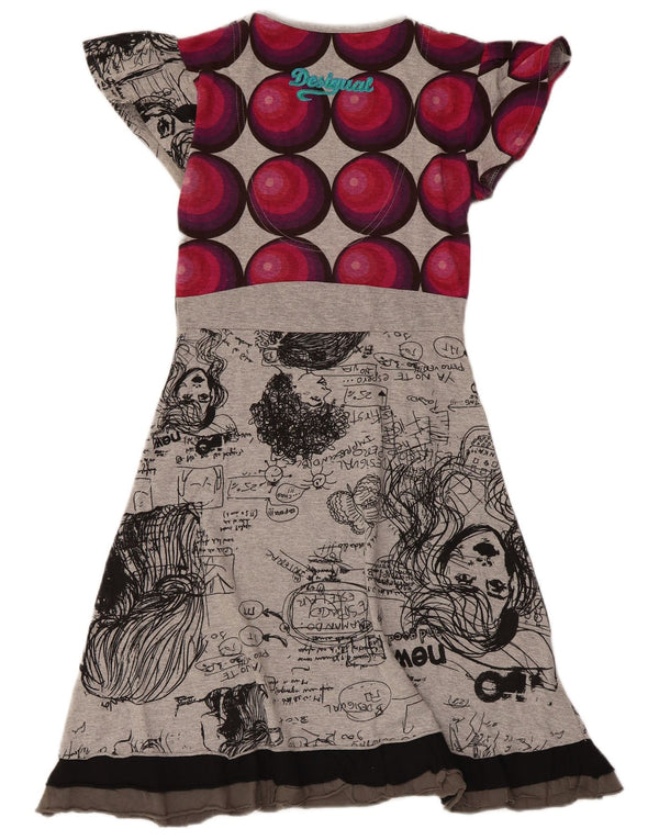Desigual Damen Grafik-A-Linien-Kleid UK 8 Small Graue Baumwolle