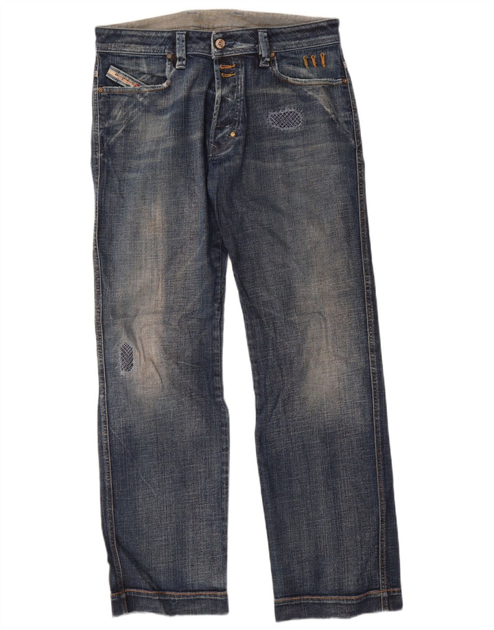 Diesel Mens Distressed Straight Jeans W31 L32 Blue Cotton