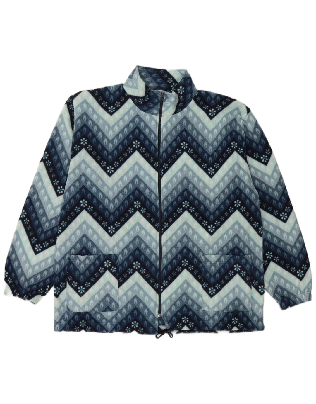 Vintage Mens Fleece Jacket UK 40 Large Blue Geometric