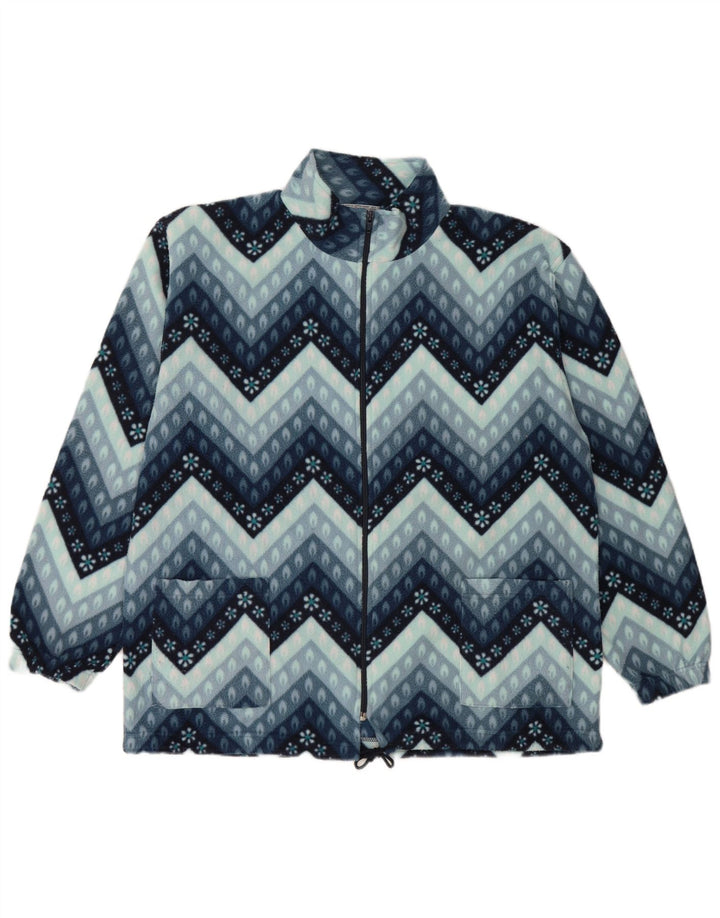 Vintage Mens Fleece Jacket UK 40 Large Blue Geometric