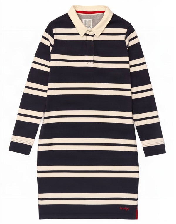 Weird Fish Vestido polo de manga larga para mujer UK 8 Small Azul marino a rayas