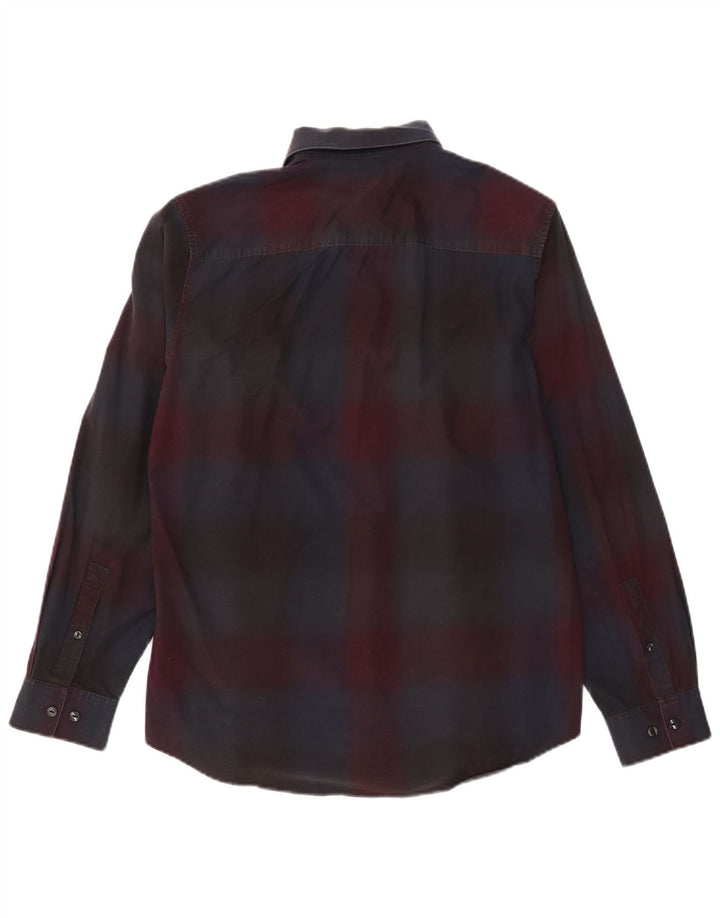 Calvin Klein Mens Shirt Medium Burgundy Plaid Cotton