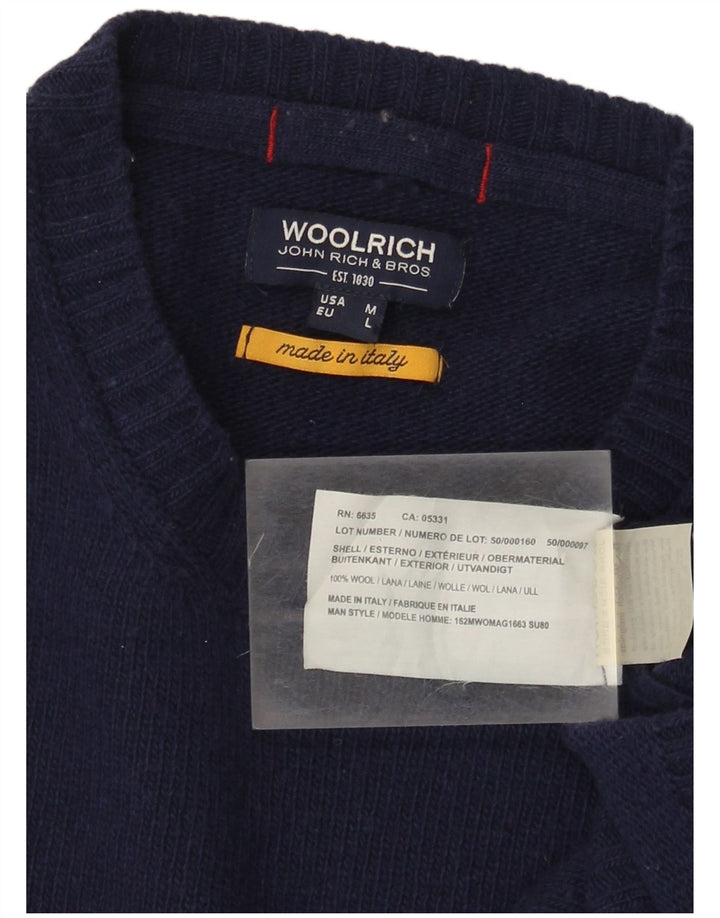 Woolrich Mens Graphic Crew Neck Jumper Sweater Medium Navy Blue Wool USA