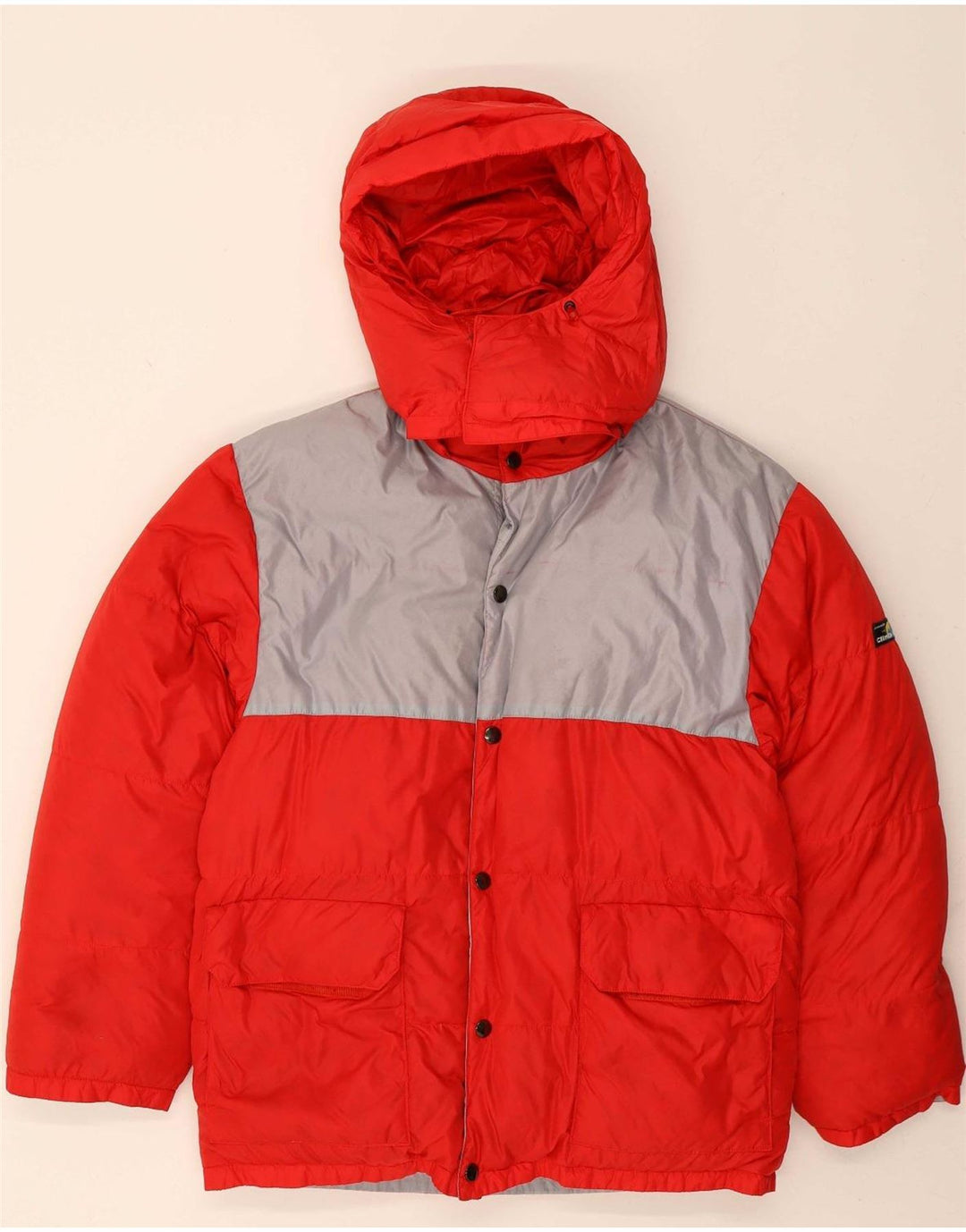 VINTAGE Mens Hooded Padded Jacket UK 36 Small Red Colourblock Polyamide