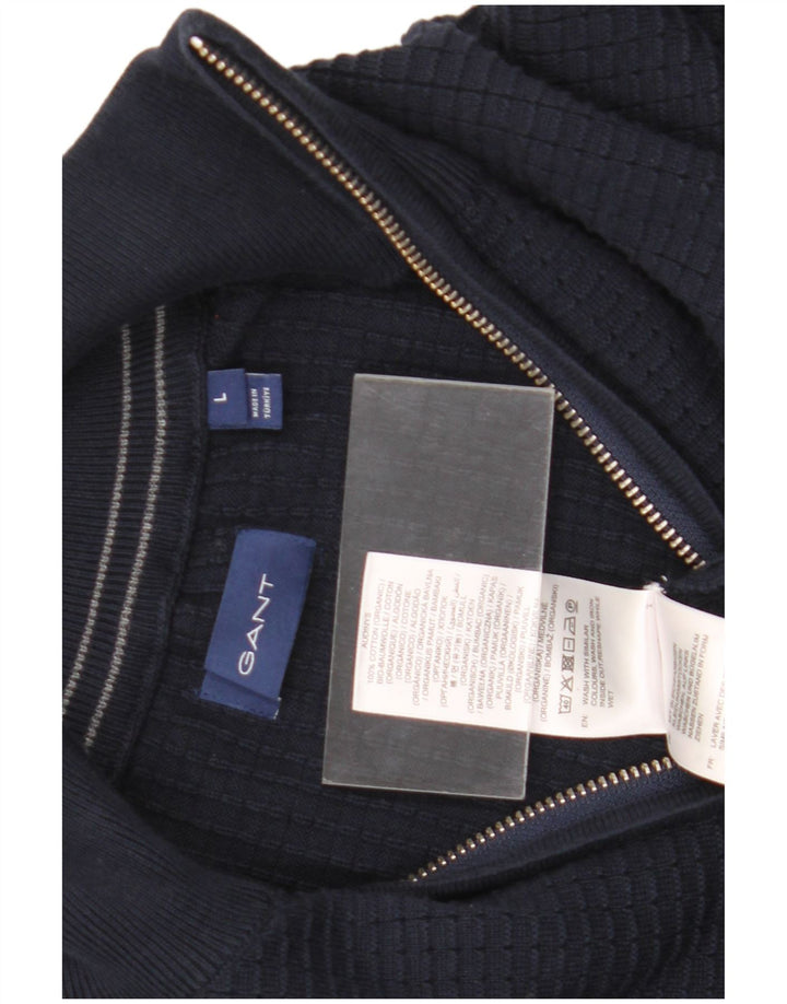 Gant Mens Zip Neck Jumper Sweater Large Navy Blue Cotton