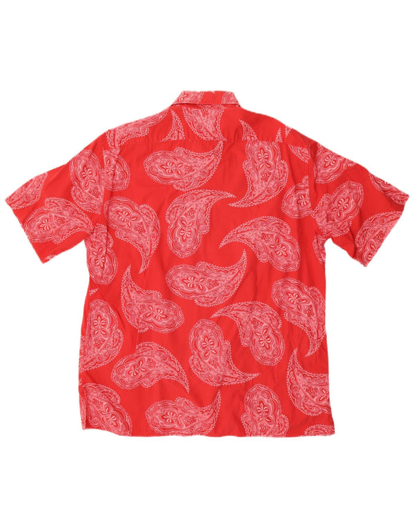 Brooksfield Mens Short Sleeve Shirt Medium Red Paisley Cotton
