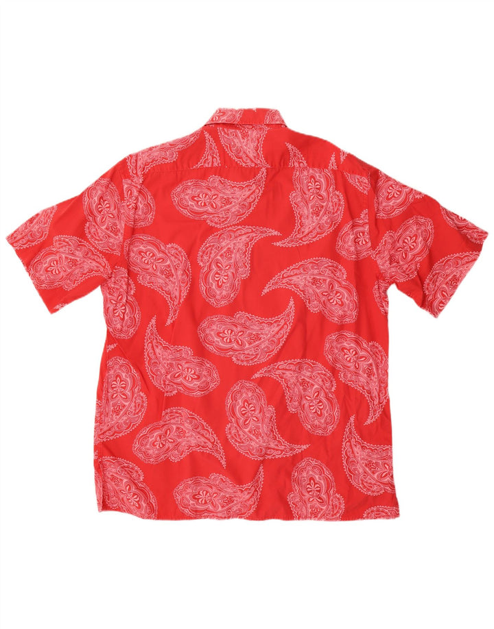 Brooksfield Mens Short Sleeve Shirt Medium Red Paisley Cotton