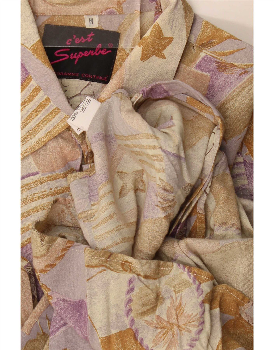 Vintage Mens Shirt Medium Beige Floral Viscose