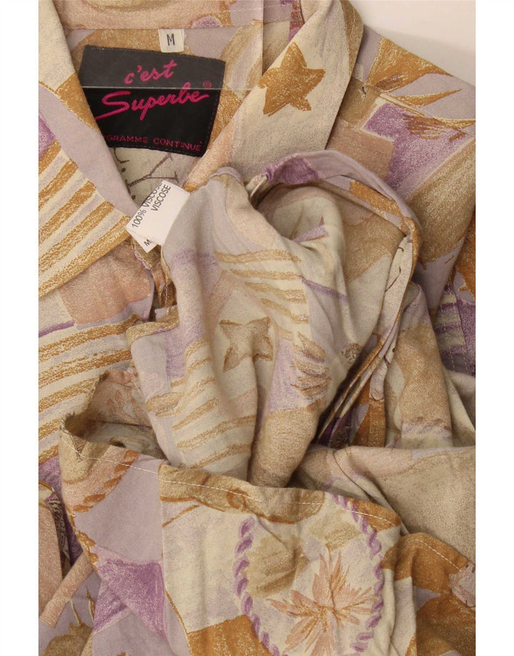 Vintage Mens Shirt Medium Beige Floral Viscose