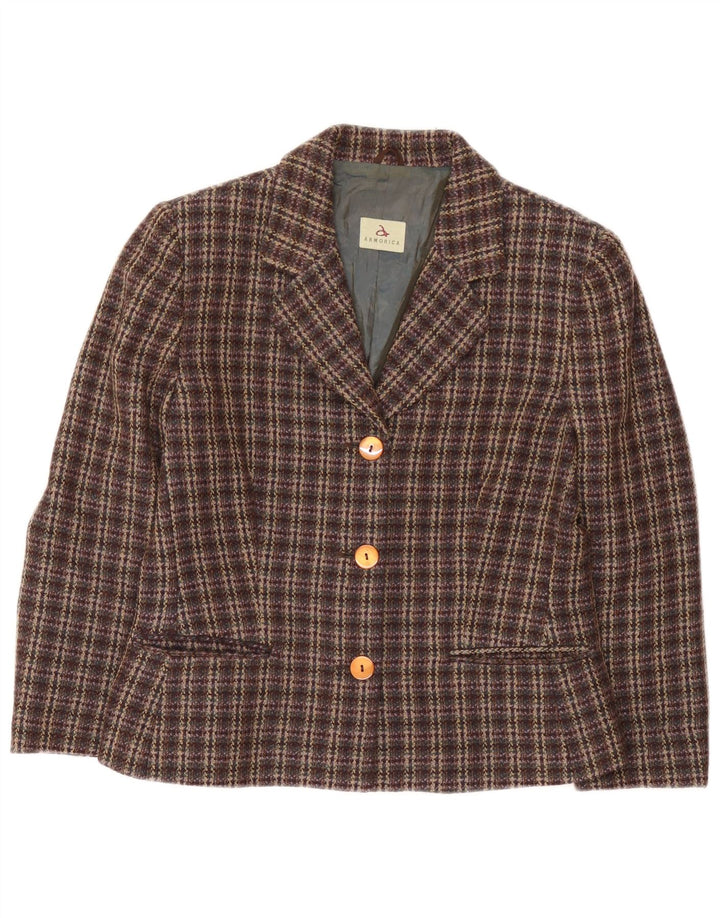 Armorica Damen-Blazerjacke mit 3 Knöpfen, IT 44, mittelbraun karierte Wolle