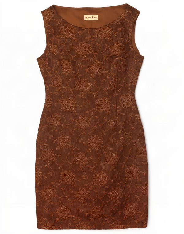 Penny Pull Kvinders Ærmeløs Skede Kjole UK 10 Small Brown Floral Acetate