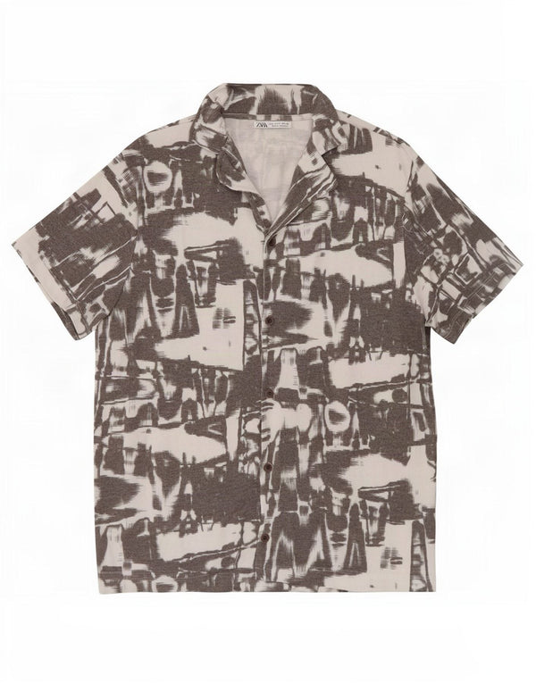 Camicia a maniche corte da uomo Zara con motivo astratto, piccola, in poliestere grigio
