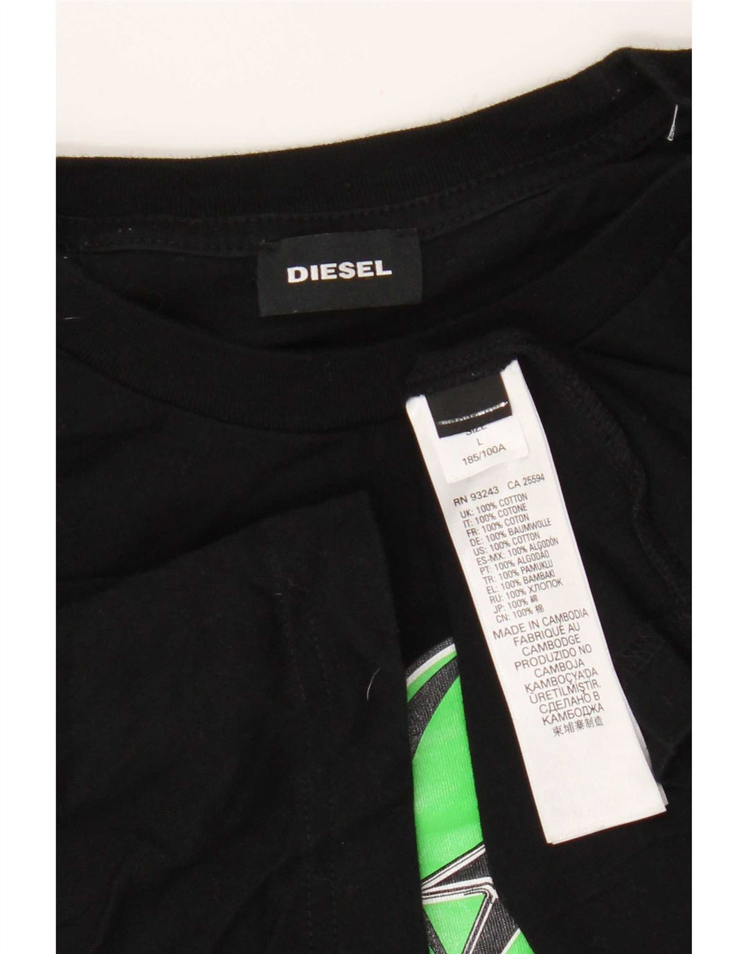 Diesel Mens Graphic T-Shirt Top Large Black Cotton