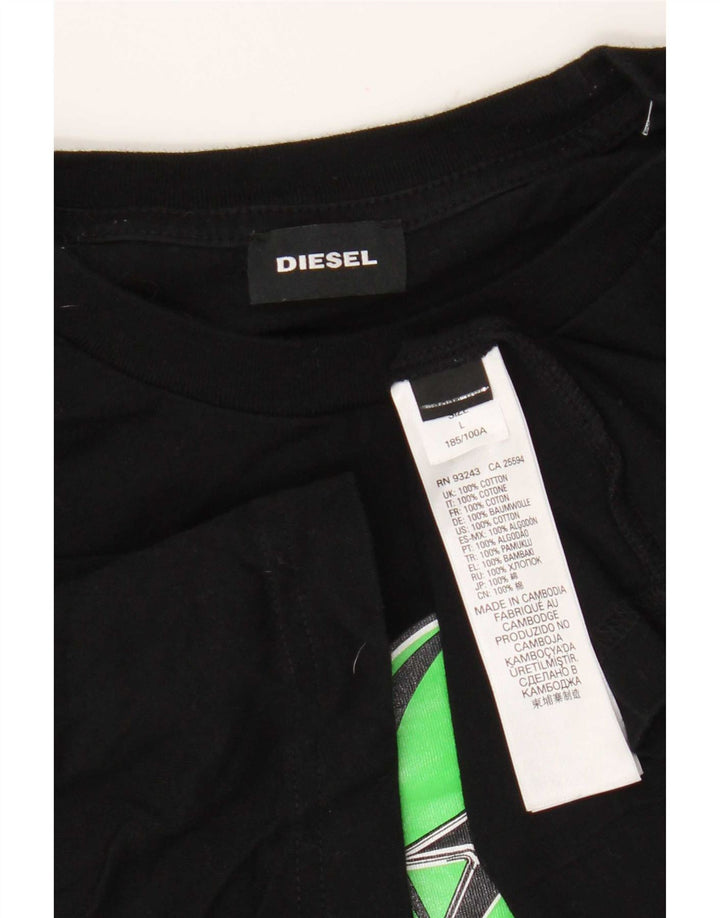 Diesel Mens Graphic T-Shirt Top Large Black Cotton