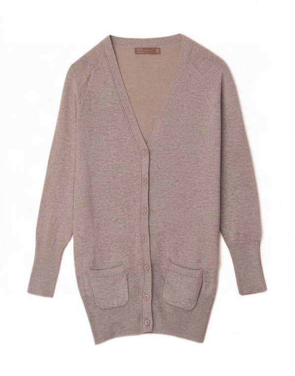 Zara Γυναικεία Ζακέτα Longline UK 10 Small Grey Cotton