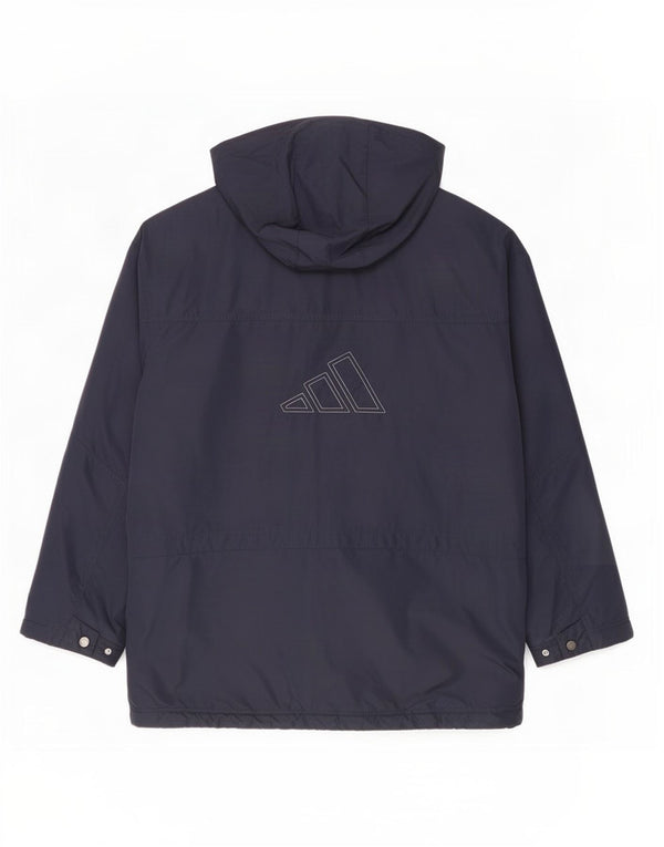 Adidas Herre Graphic Hooded Windbreaker Coat UK 40 Large Navy Blue Polyamide