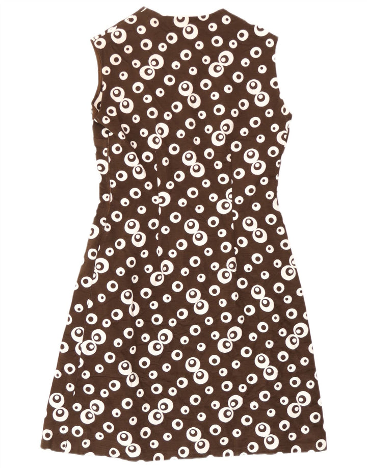 Vintage Womens Abstract Pattern Sleeveless A-Line Dress UK 8 Small Brown
