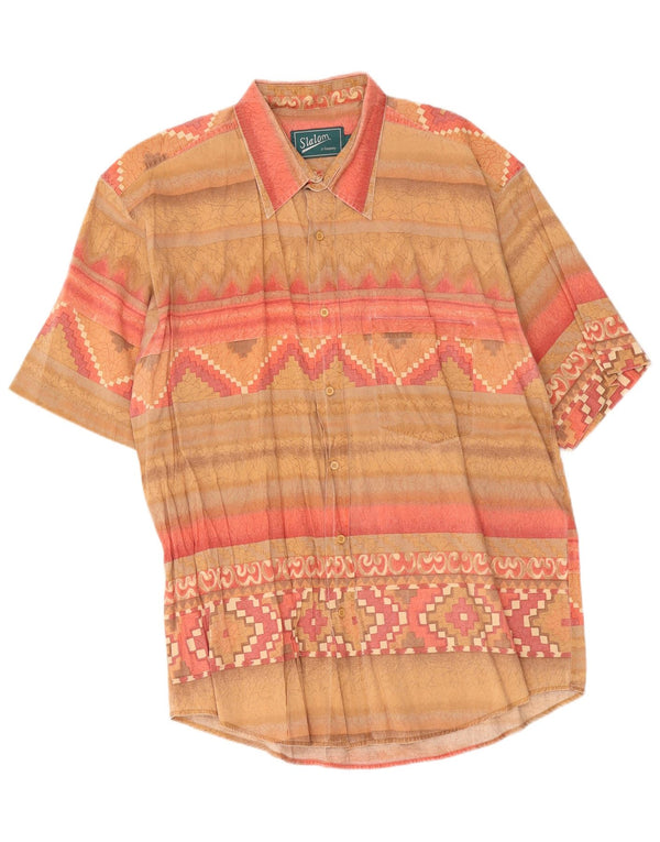 Vintage kortærmet herreskjorte XL Beige Geometrisk