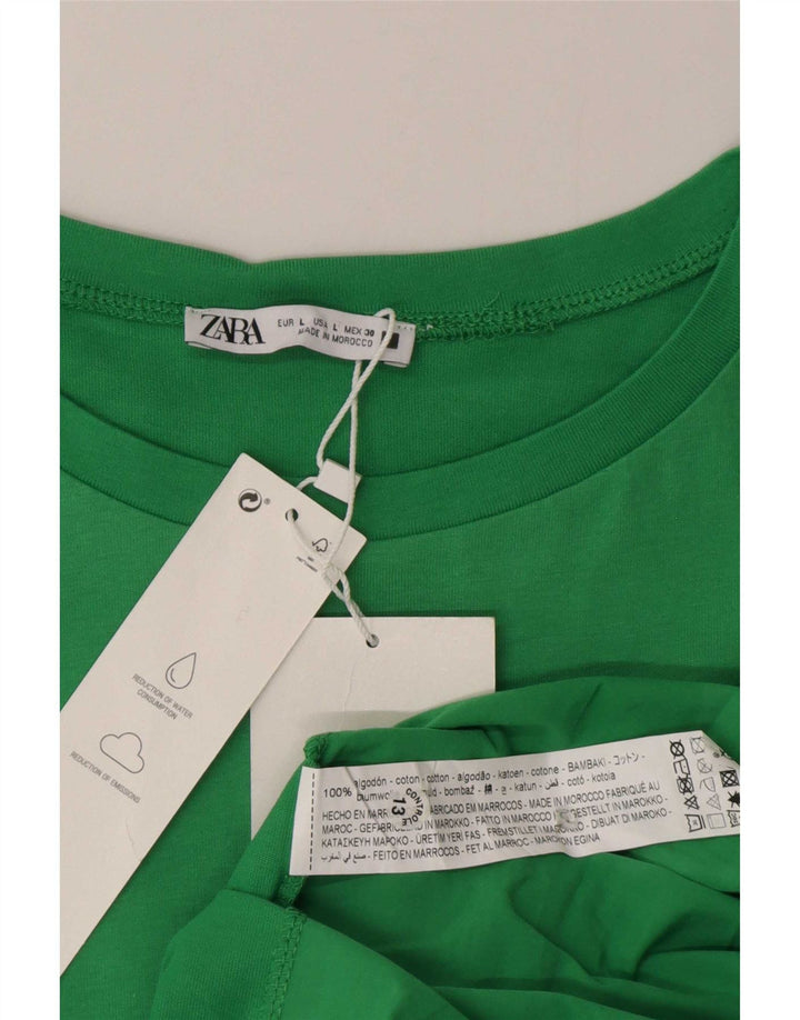 Zara Womens Blouse Top UK 16 Large Vert Coton