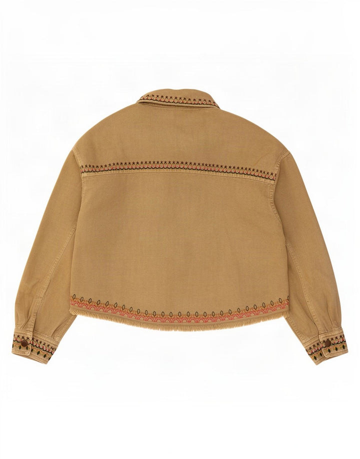 Zara Womens Oversized Bomber Jacket UK 10 Small Beige Geometrisk Bomuld