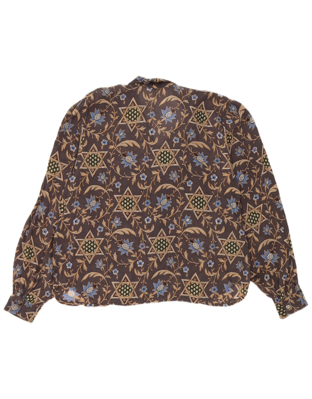Vintage Womens Shirt Blouse UK 12 Medium Brown Floral