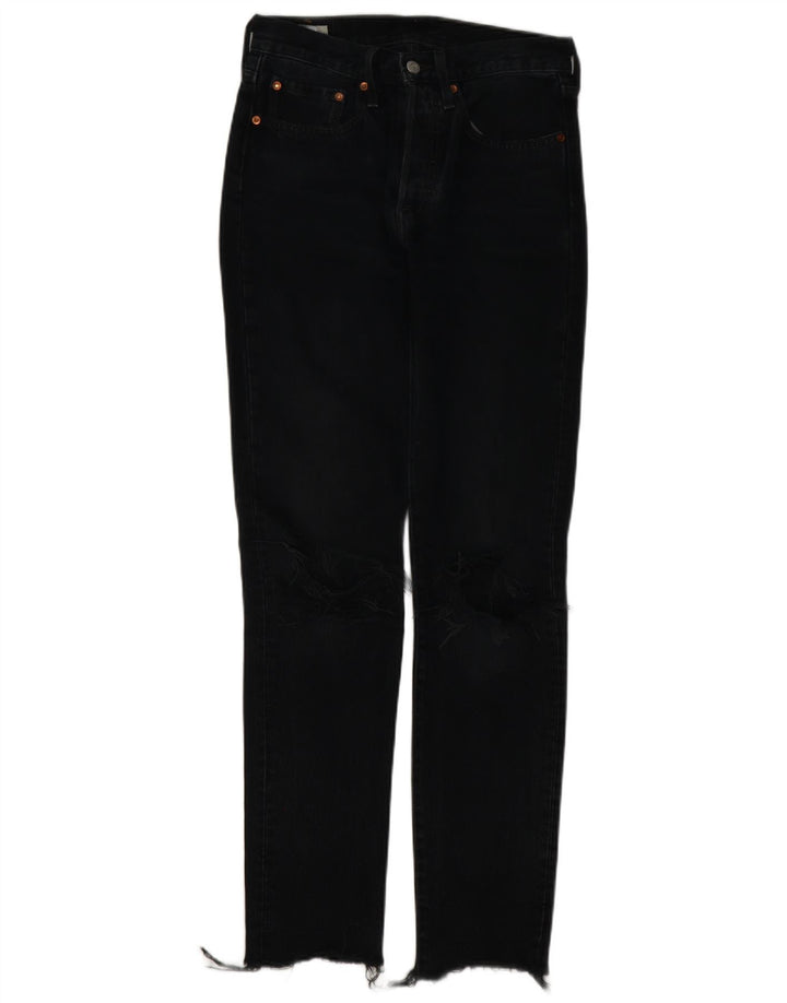 LEVI'S Womens 501 Distressed Straight Jeans W26 L32 Black Cotton