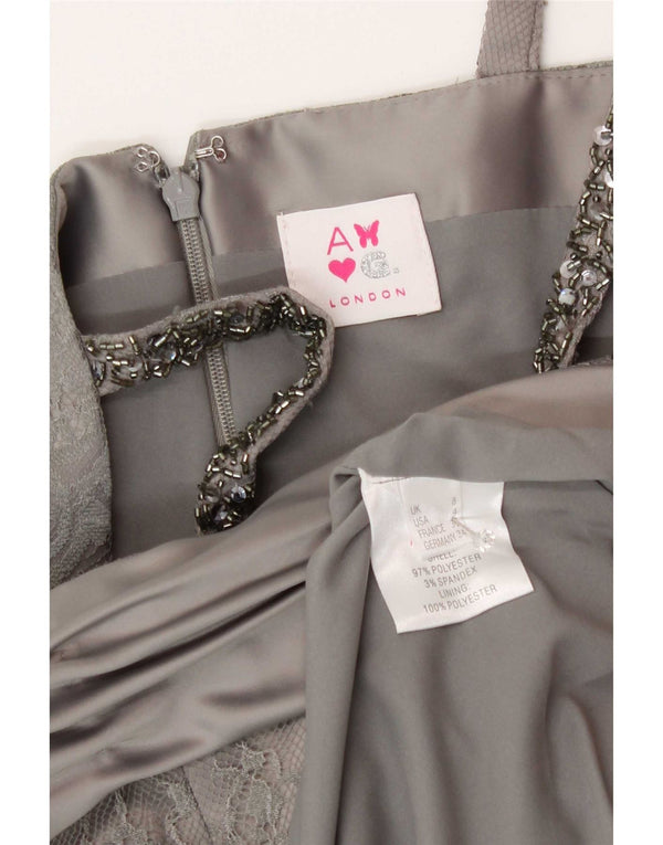 Anoushka G. Womens Sleeveless Lace Sheath Dress UK 8 Small Grey Floral