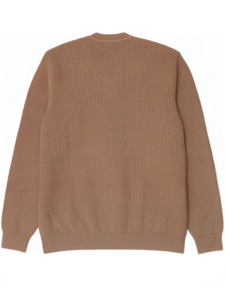 Marks & Spencer Męski sweter z okrągłym dekoltem, duży, brązowy, bawełniany
