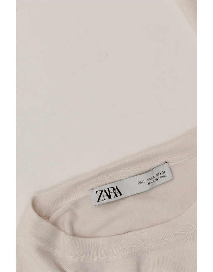 Zara Womens Crew Neck Jumper Sweater UK 14 Large White