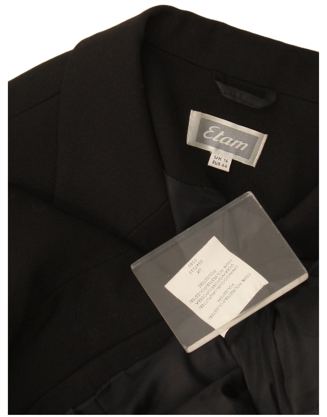Etam Dame 3 Button Blazer Jacket UK 16 Large Black Polyester