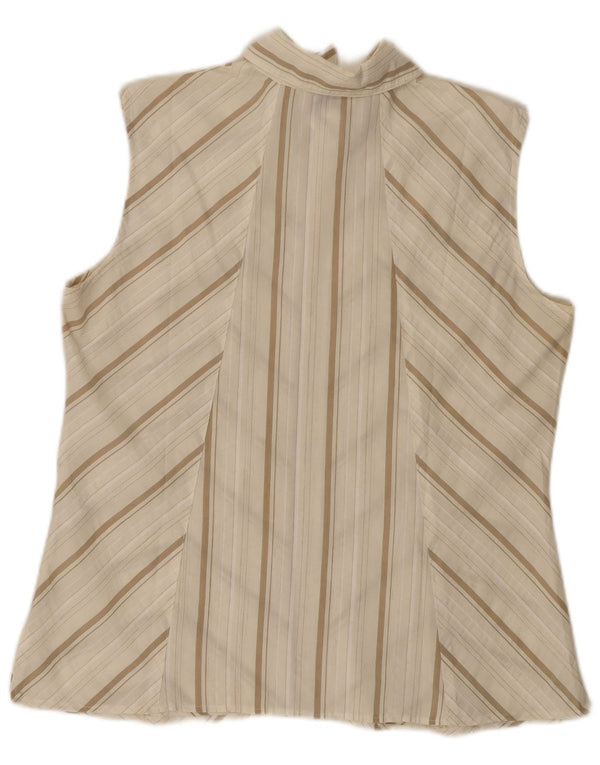 oltre Dame ærmeløs skjorte bluse UK 20 2XL Off White Chevron Polyester
