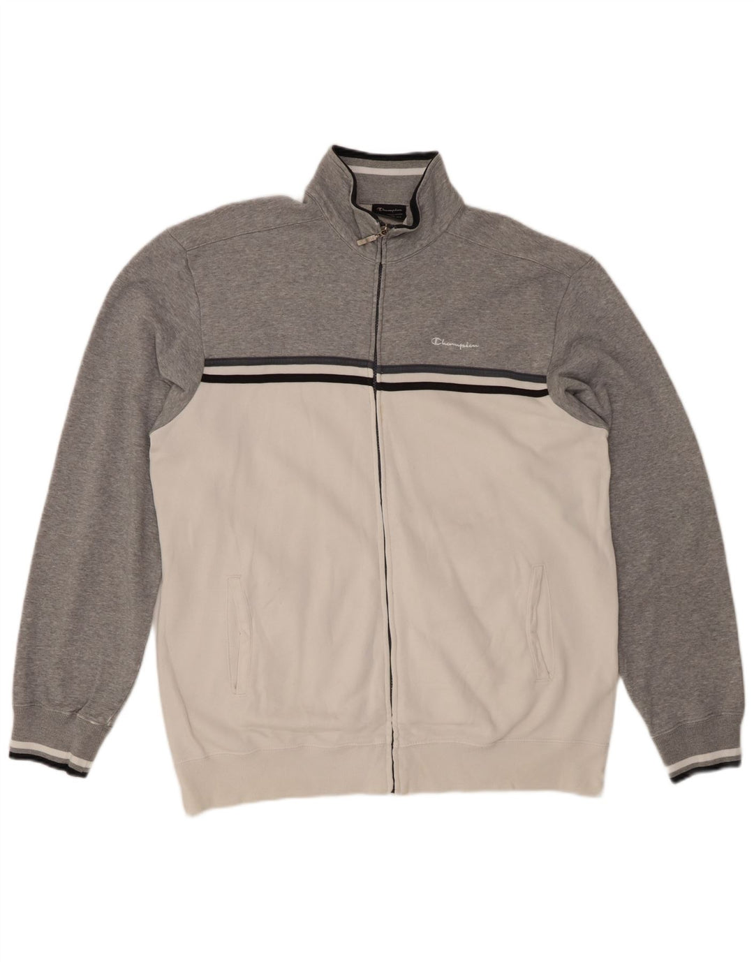 CHAMPION Mens Tracksuit Top Jacket 2XL White Colourblock Cotton
