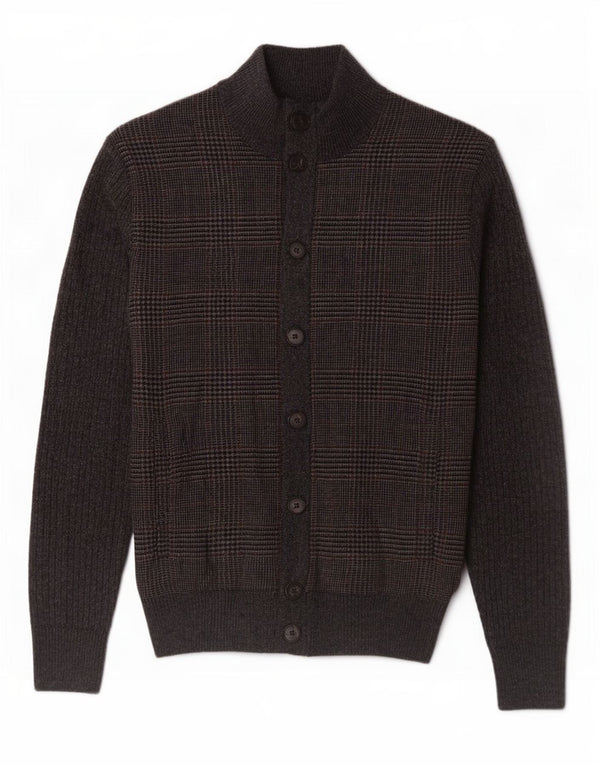Hackett Męski sweter rozpinany XS Szara wełna w pepitkę