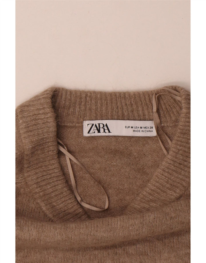 Zara Womens Boat Neck Jumper Sweater UK 14 Medium Beige Polyamide