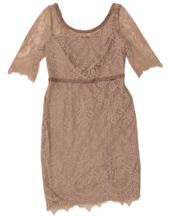 Monsoon Dame 3/4-ærmet blondeskedekjole UK 16 Large Beige Floral Nylon