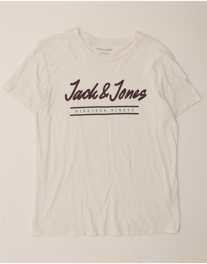 JACK & JONES Mens Graphic T-Shirt Top Large White Cotton Vintage Jack & Jones and Second-Hand Jack & Jones from Messina Hembry 