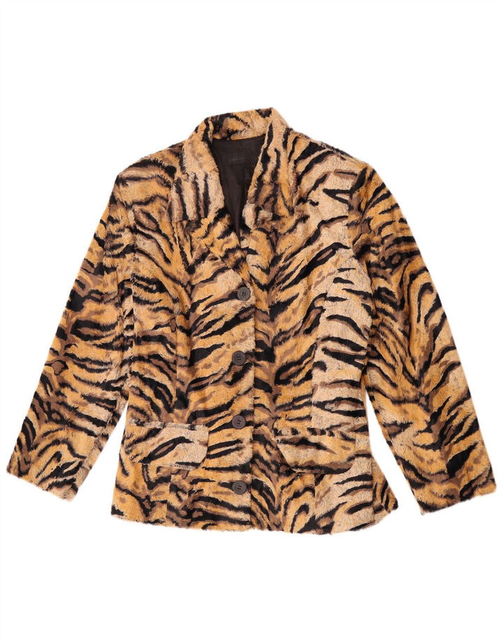 Vintage Womens 4 Button Blazer Jacket UK 12 Medium Brown Animal Print