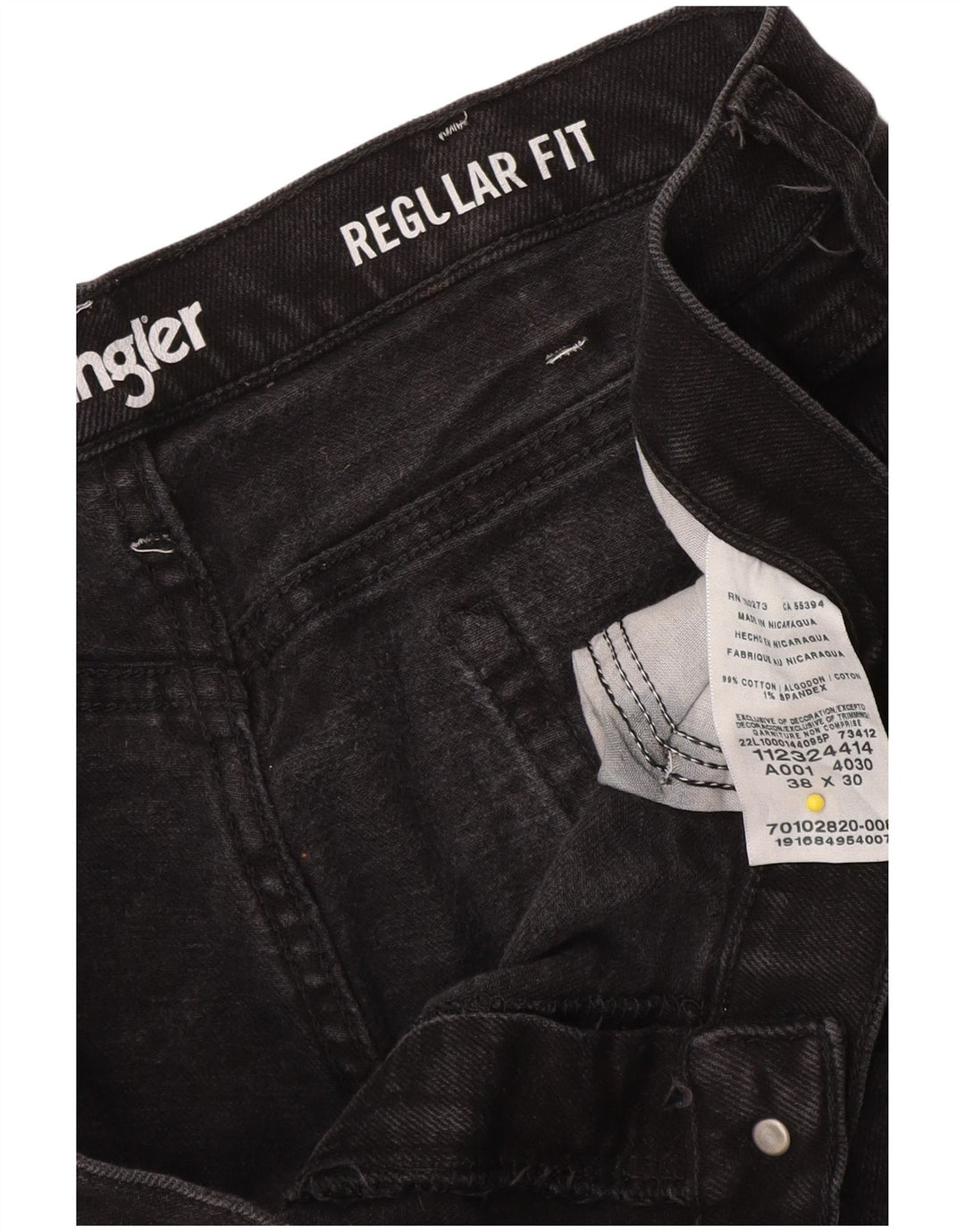 Wrangler Mens Regular Fit Straight Jeans W38 L30 Black Cotton