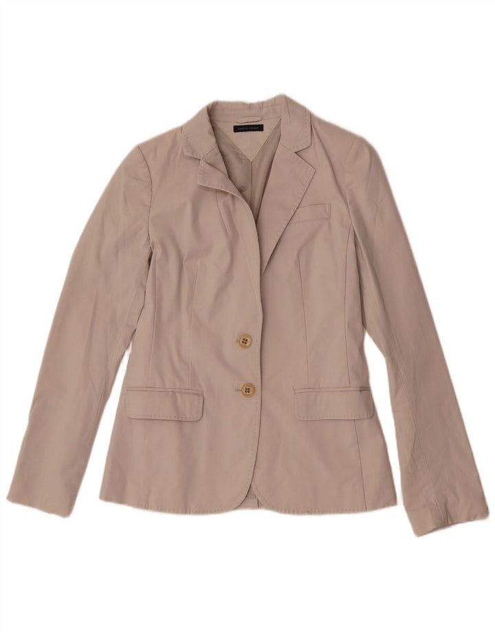 Tommy Hilfiger Womens 2 Button Blazer Jacket UK 8 Small Off White Cotton