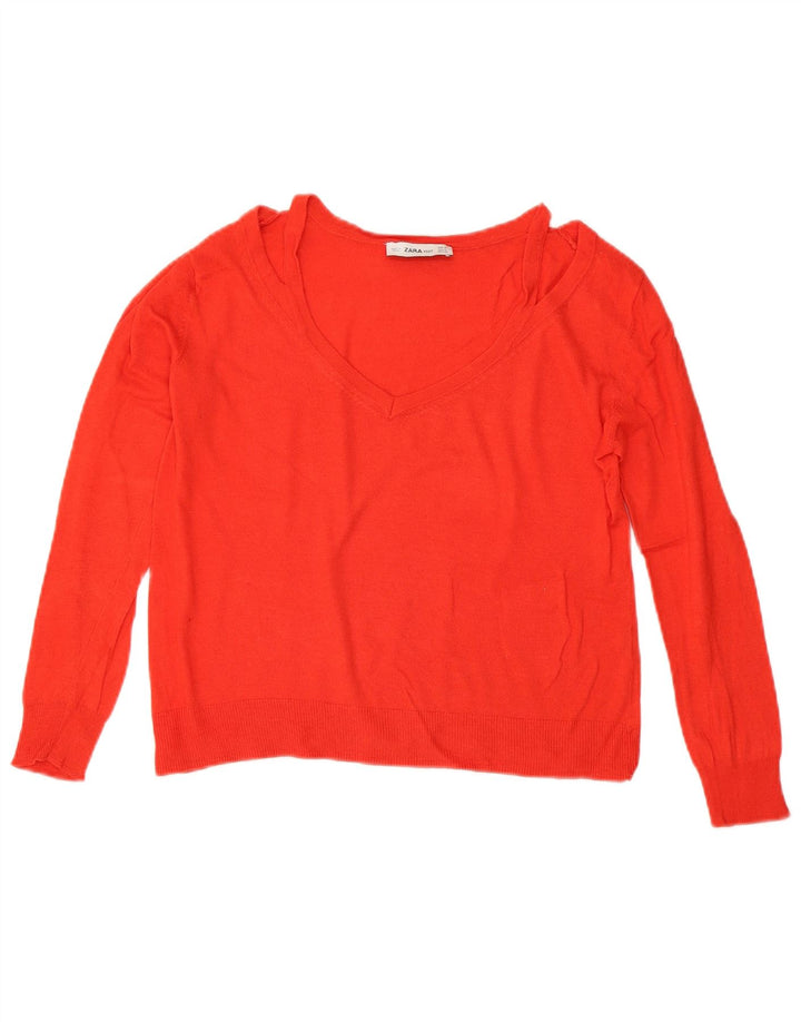 Zara Womens Crop V-hals sweater UK 14 Medium Rød