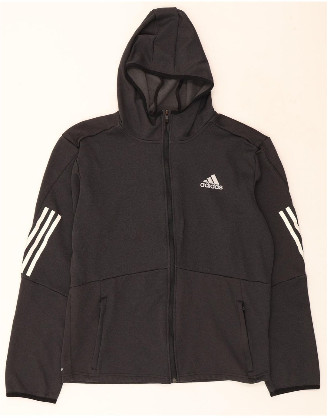ADIDAS Womens Aeroready Zip Hoodie Sweater UK 14 Medium Grey Polyester Vintage Adidas and Second-Hand Adidas from Messina Hembry 
