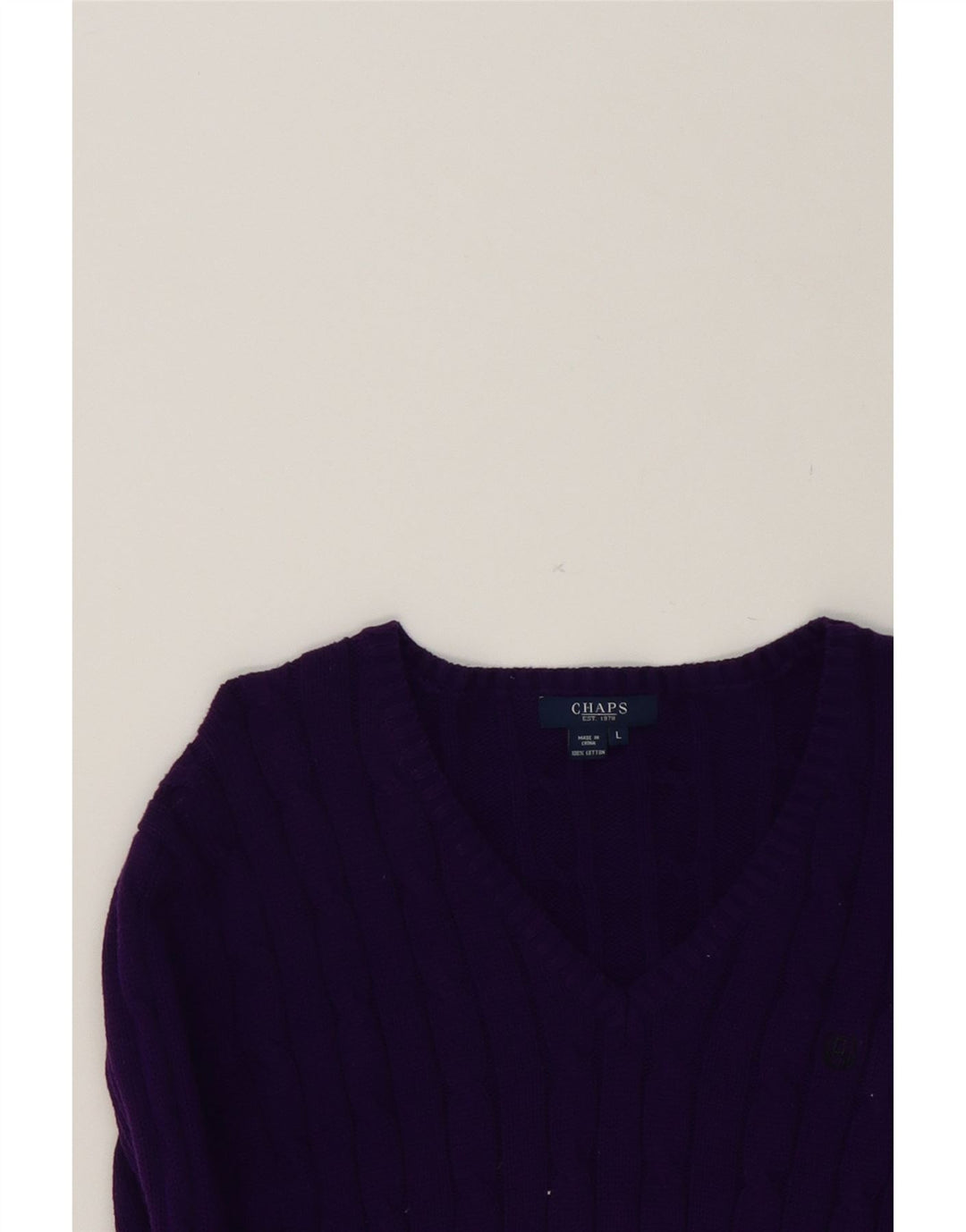 CHAPS Womens V-Neck Jumper Sweater UK 14 Large Purple Cotton Vintage Chaps and Second-Hand Chaps from Messina Hembry 