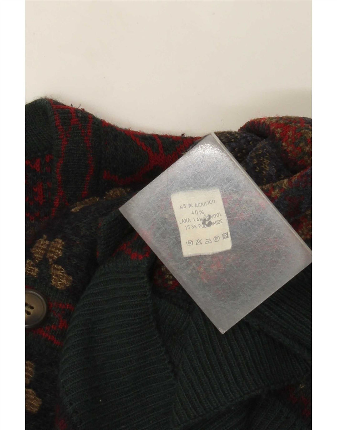 Vintage Mens Cardigan Sweater Large Multicoloured Fair Isle Acrylic