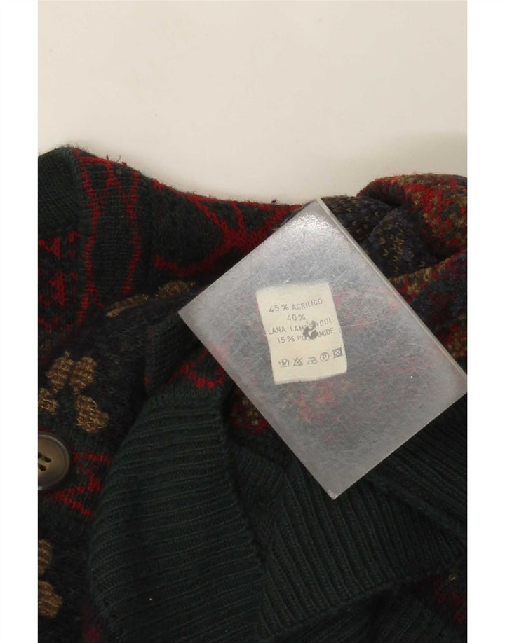 Vintage Mens Cardigan Sweater Large Multicoloured Fair Isle Acrylic